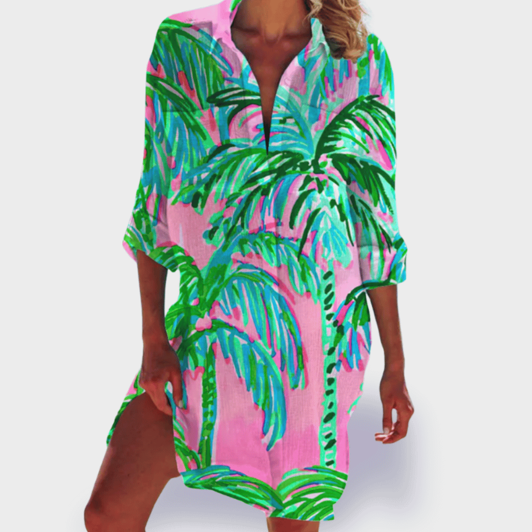 Versatile women's colourful summer dress, lightweight & vibrant, great for casual, beach, or holiday wear.