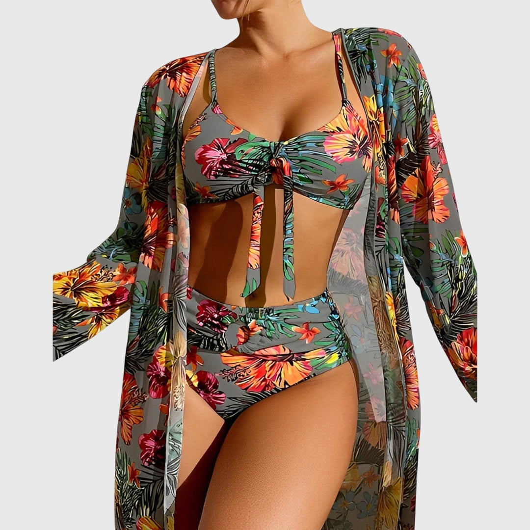 Colorful women's halter bikini set, vibrant swimwear for summer, featuring supportive padded top & briefs.