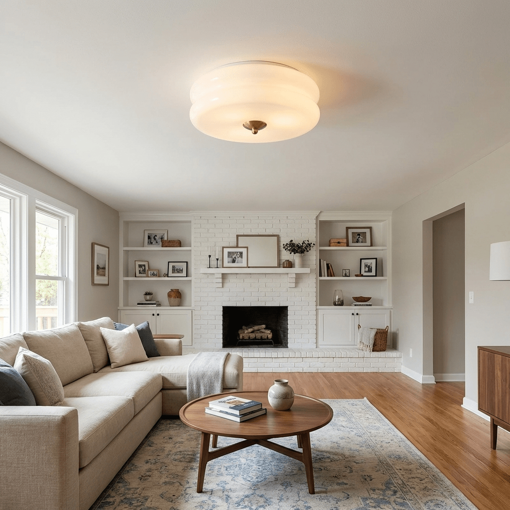 LED-ready Art Deco fluted glass ceiling light for a luxurious vintage look.