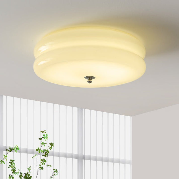 Beautiful fluted glass ceiling lamp, a classic Art Deco vintage lighting fixture.