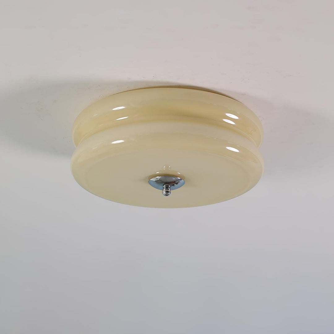 Vintage Art Deco ceiling light with textured fluted glass, LED compatible.