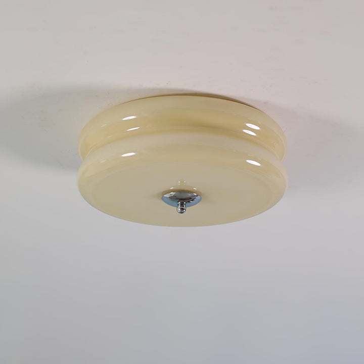 Vintage Art Deco ceiling light with textured fluted glass, LED compatible.