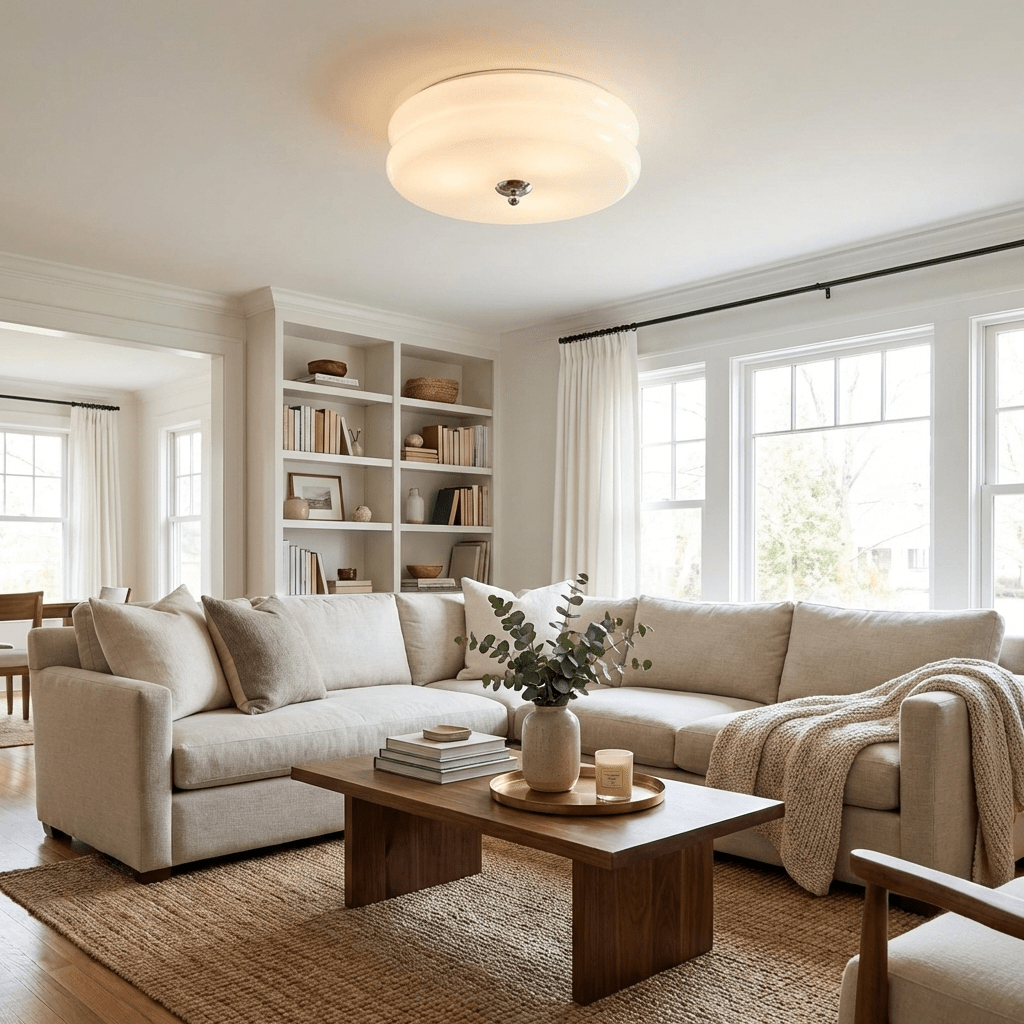 Stylish fluted glass ceiling light, an Art Deco fixture for modern ambient lighting.