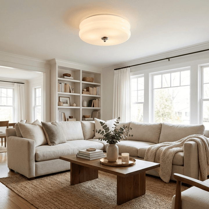 Stylish fluted glass ceiling light, an Art Deco fixture for modern ambient lighting.