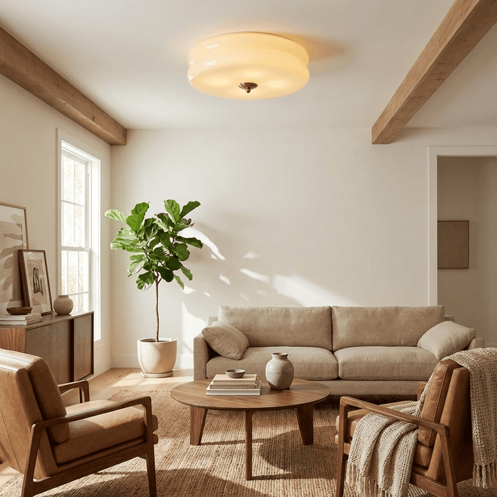Fluted glass ceiling light fixture, a striking Art Deco piece for home ambient lighting.
