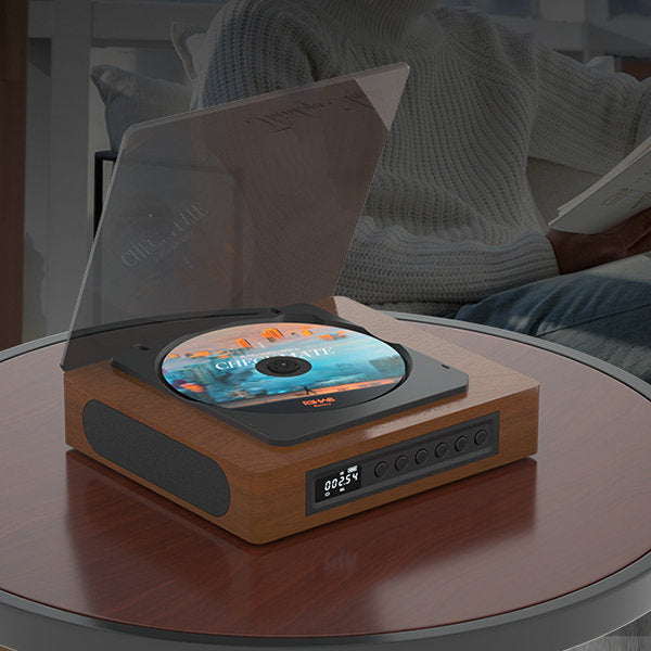 Compact vintage Bluetooth CD player, a versatile audio system combining classic music playback with wireless streaming.