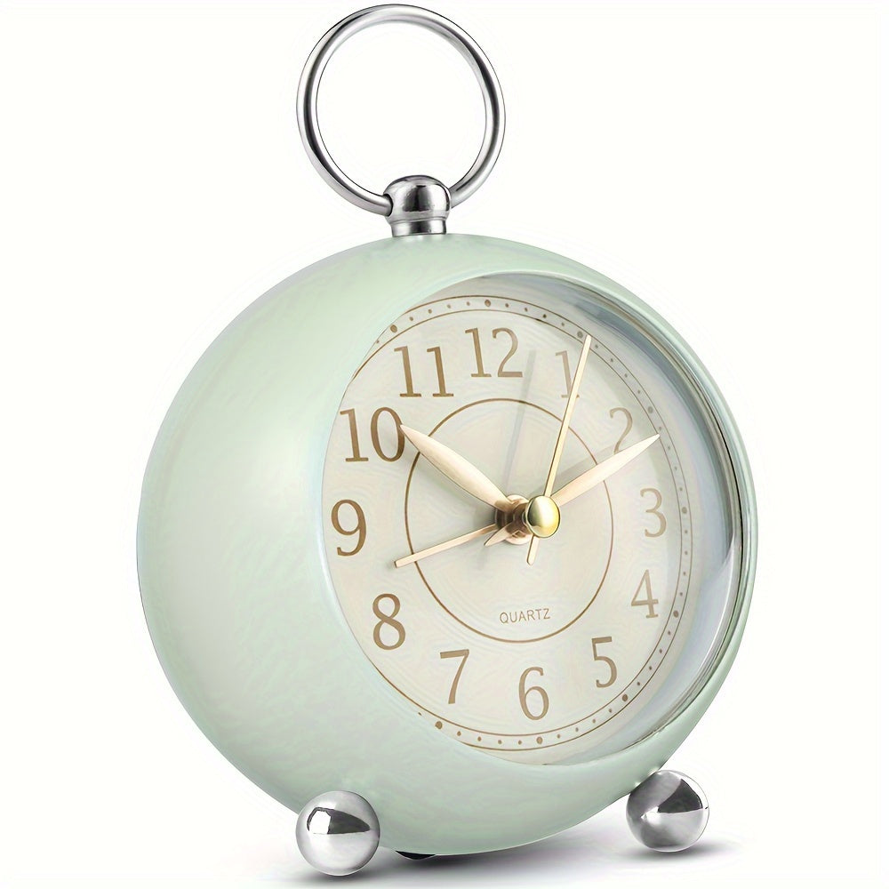 Battery-operated vintage alarm clock, cream, featuring a quiet mechanism
