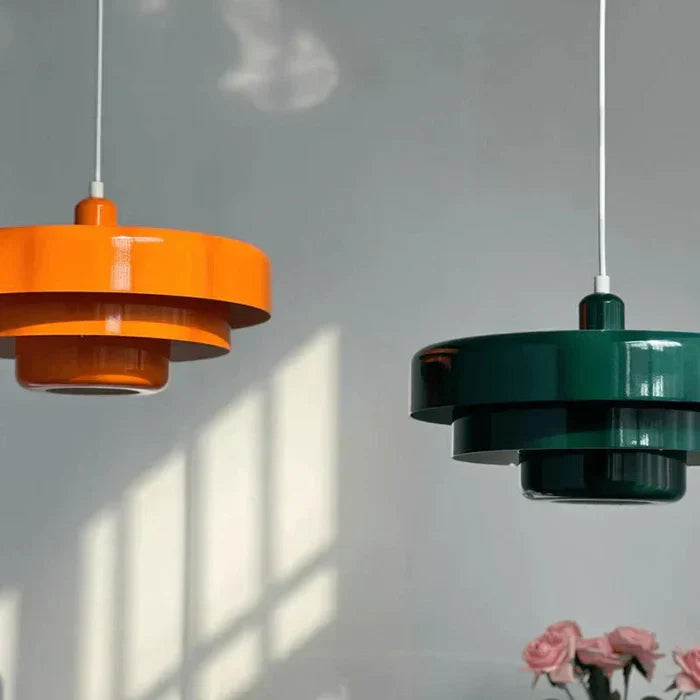 Detailed vintage LED pendant light. Retro style ceiling lamp for elegant interior design and home decor.