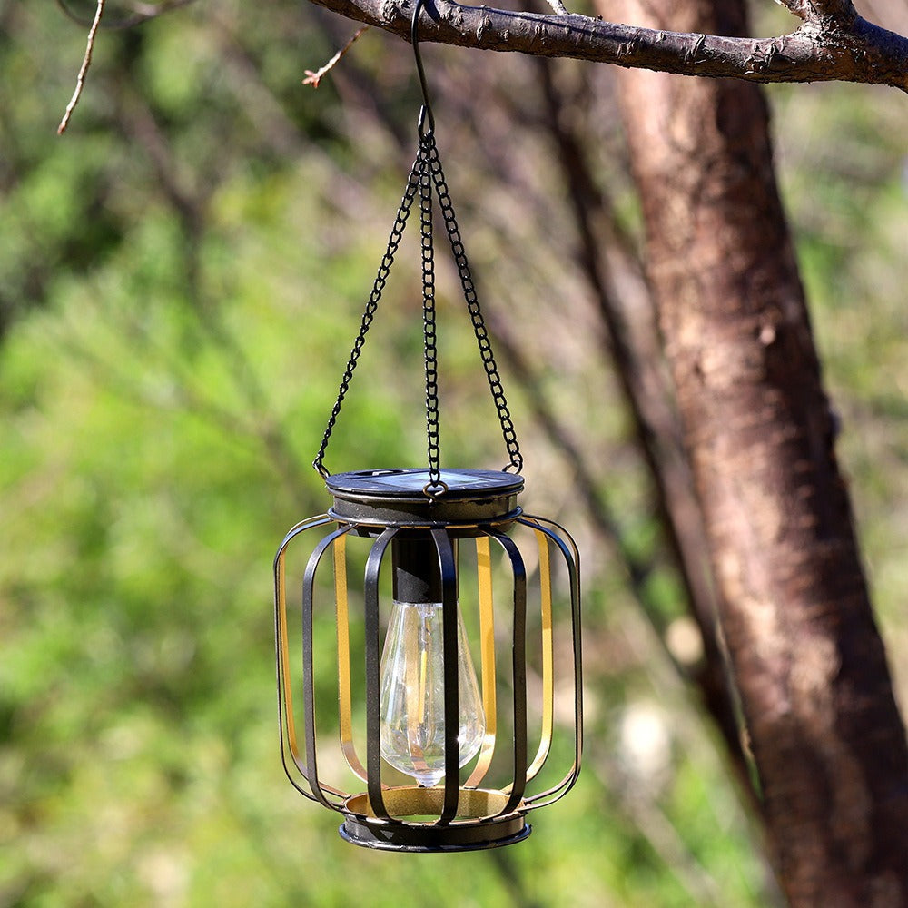 Create ambiance with this vintage LED solar hanging lantern, metal cage for garden & outdoor spaces.