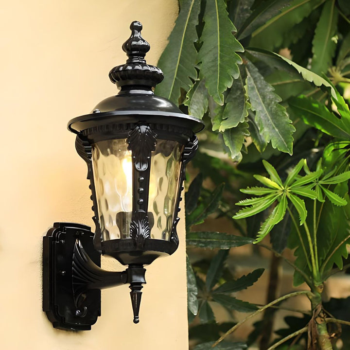 Authentic vintage outdoor wall lantern, classic glass & aluminum, provides charming exterior illumination.