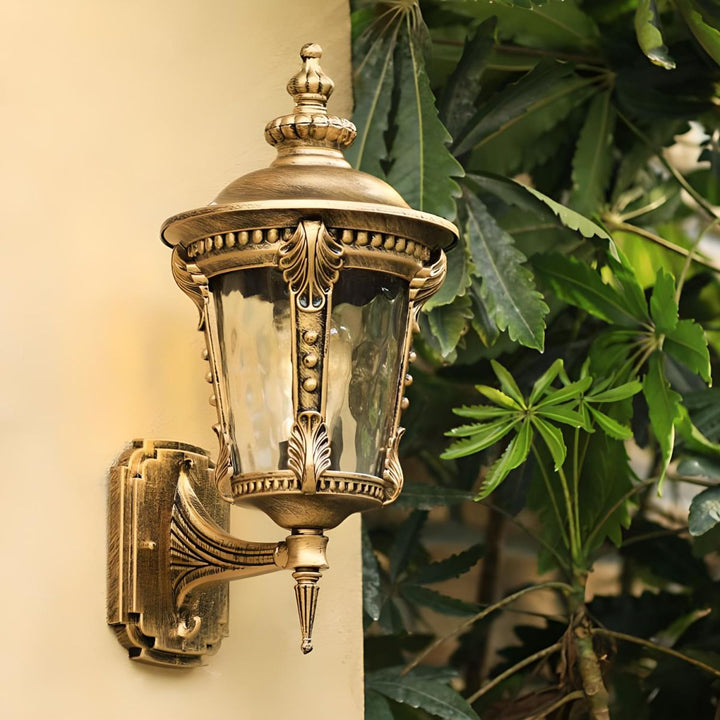 Classic aluminum and glass vintage outdoor wall light, perfect for timeless garden & porch lighting.