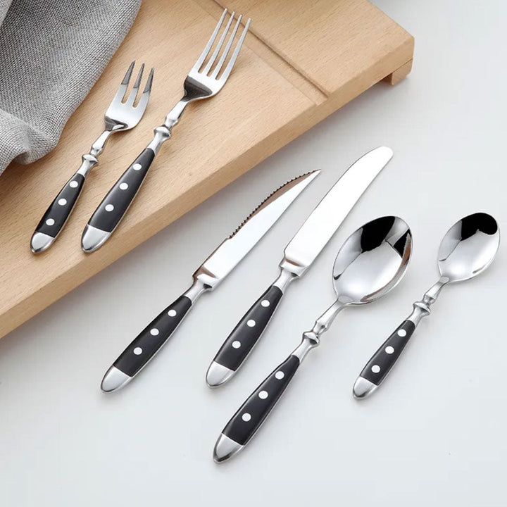 Classic vintage stainless steel cutlery for elegant table decor, dishwasher safe dinnerware set.
