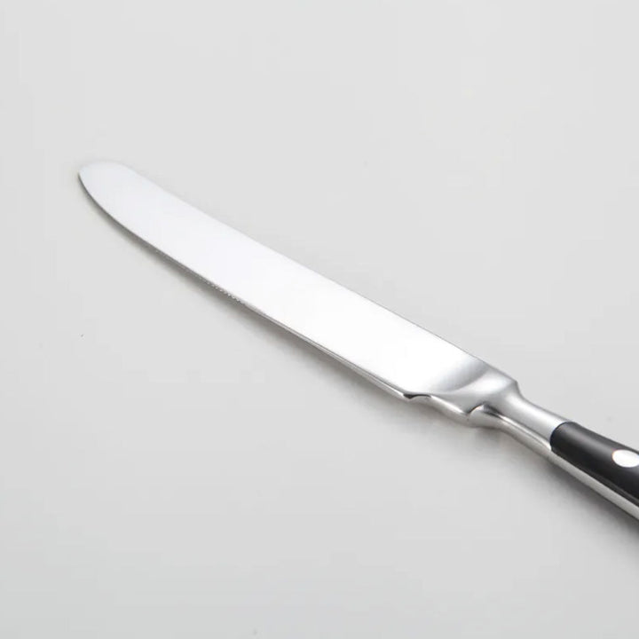Premium vintage stainless steel dining utensils, a complete flatware set for stylish table settings.