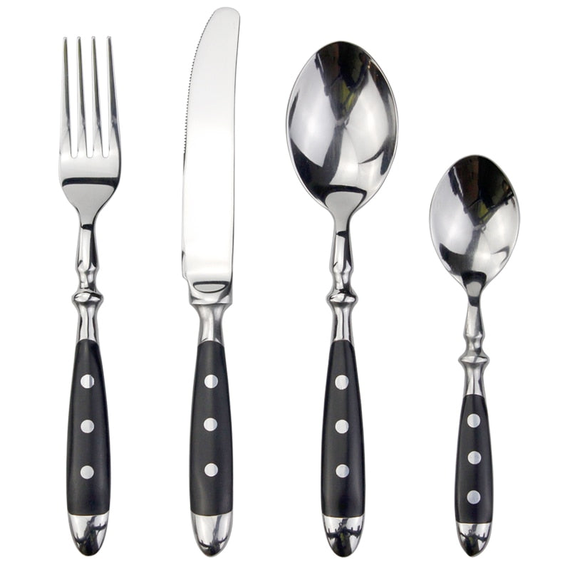 Dishwasher safe vintage stainless steel cutlery, a timeless flatware set with resin handles for any meal.