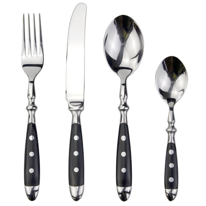 Dishwasher safe vintage stainless steel cutlery, a timeless flatware set with resin handles for any meal.