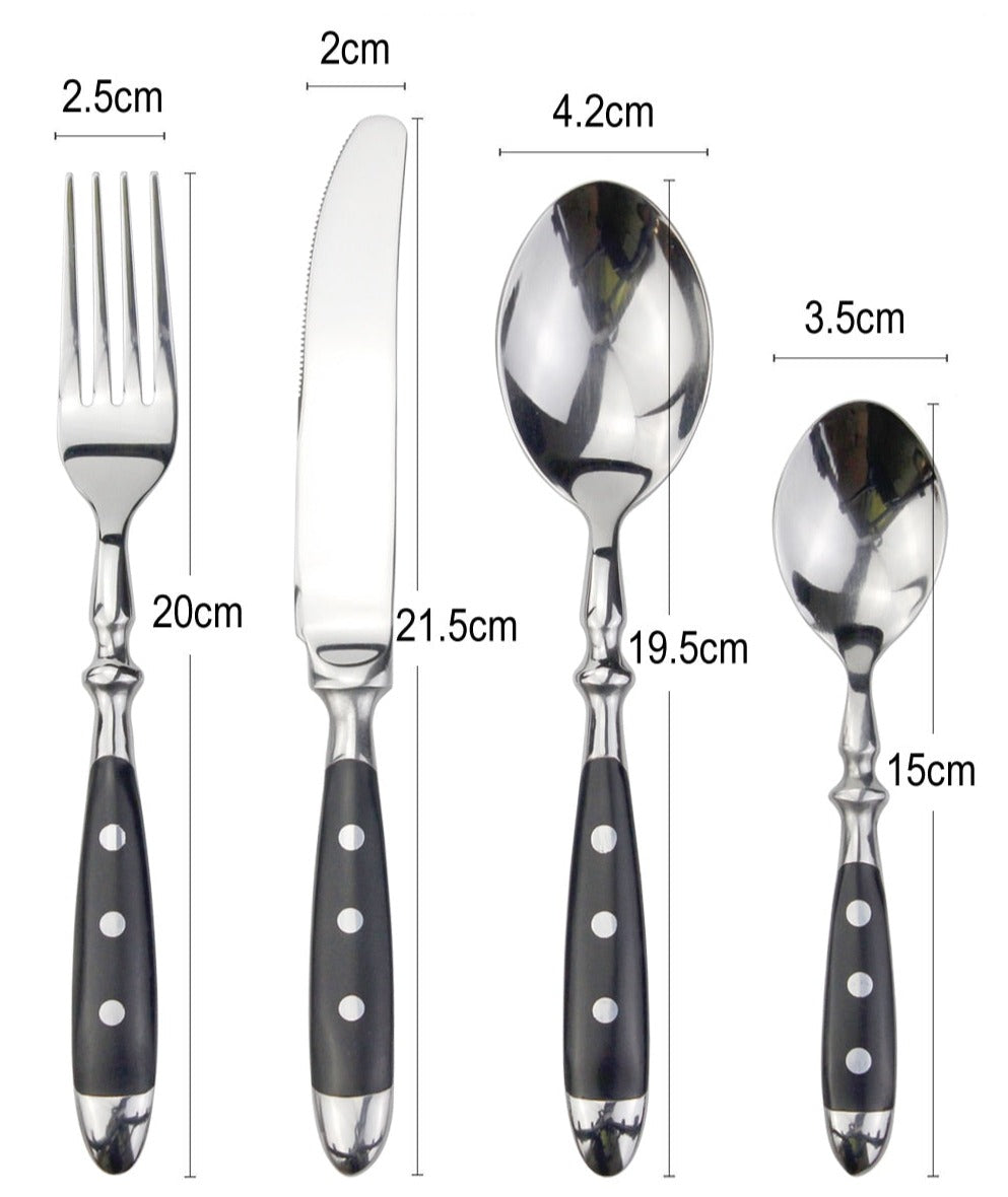 Complete 24-piece vintage stainless steel flatware set, classic and elegant dining utensils.