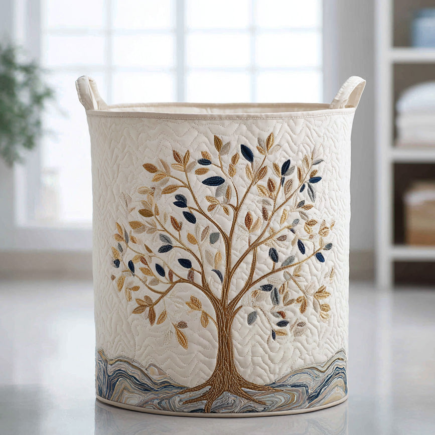 Vital Bloom quilted laundry basket made from cotton blend fabric. Perfect for home decor & foldable storage.