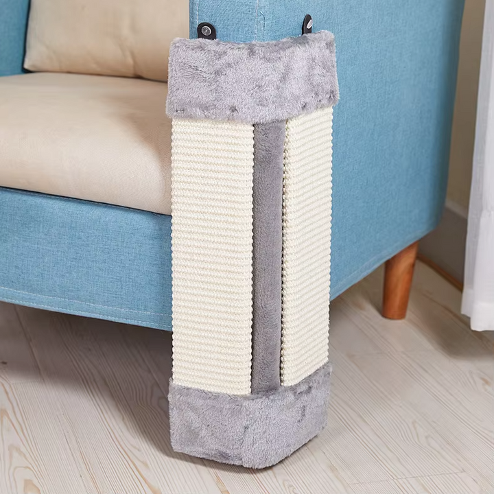 Cat wall scratching post with soft fabric cover. Prevents furniture damage and promotes healthy feline claws.