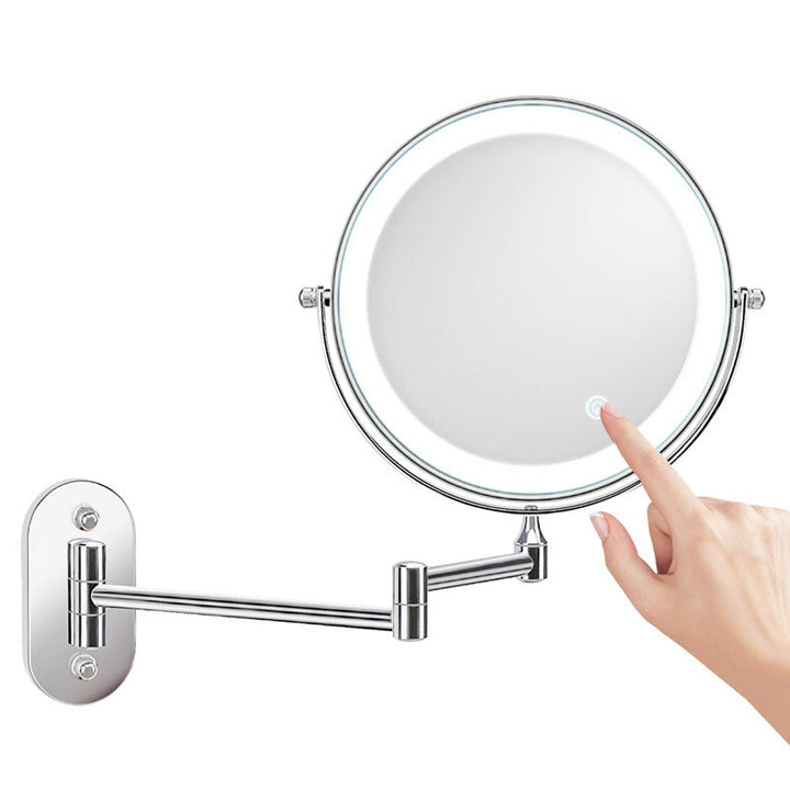 Contemporary wall mounted LED mirror with touch controls for dimming. Excellent for grooming.