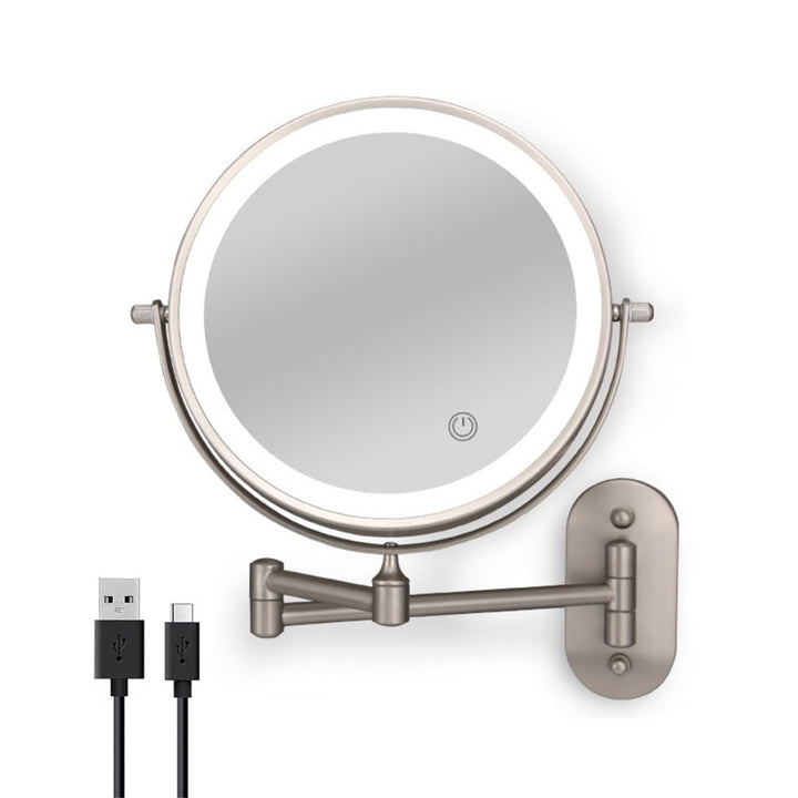 Bright LED wall mounted mirror with adjustable lighting. Perfect visibility for shaving & beauty.