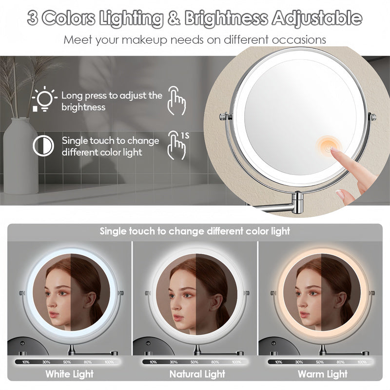 Rechargeable wall mounted magnifying mirror. Essential for men's grooming & women's beauty tasks.
