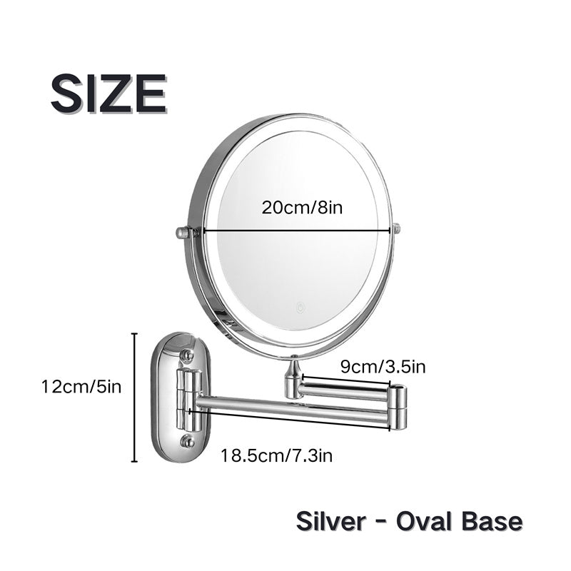 Dimmable wall mounted LED shaving mirror with magnification. Ensures precise & detailed grooming.