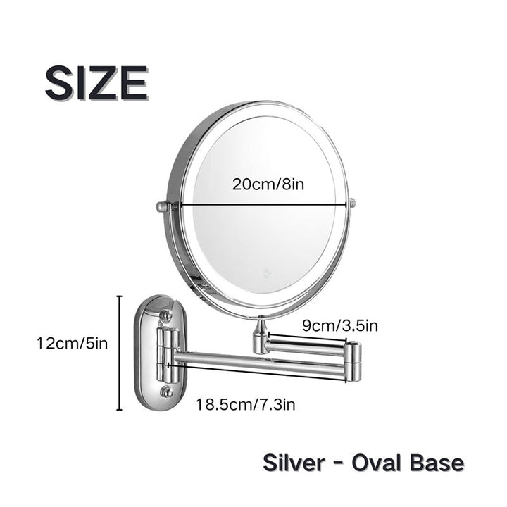 Dimmable wall mounted LED shaving mirror with magnification. Ensures precise & detailed grooming.