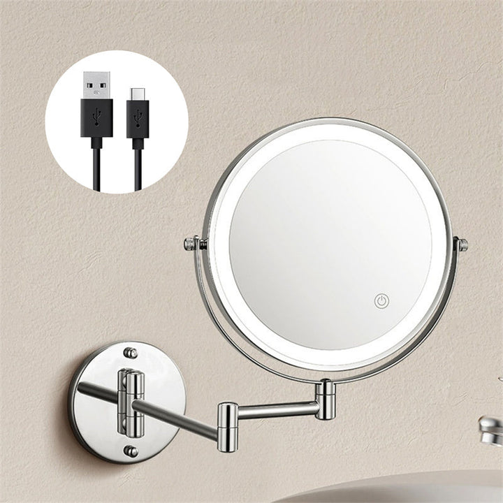 Wall mounted LED vanity mirror with touch dimming. Enhances beauty routines & shaving precision.