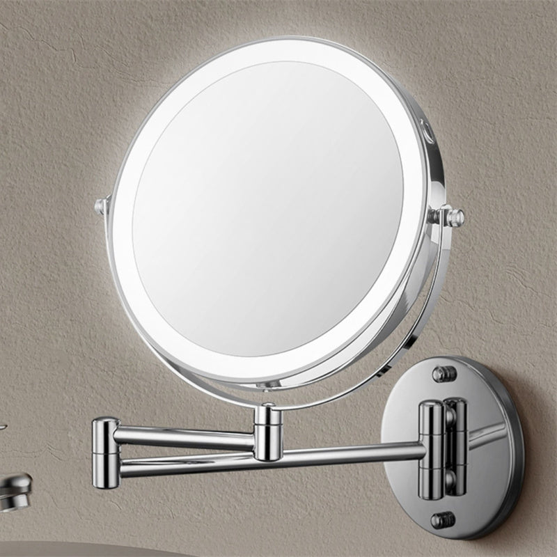 Wall mounted magnifying LED mirror for detailed shaving & makeup application in your modern bathroom.