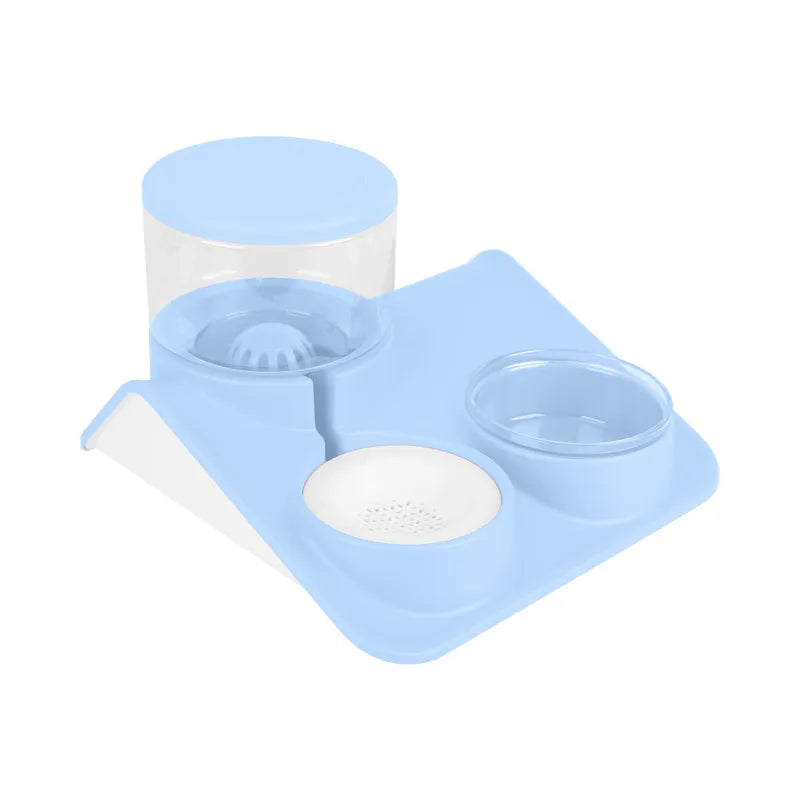 Dual wall-mounted pet bowls for food & water, ideal for cats & dogs, easy to clean, space-saving.
