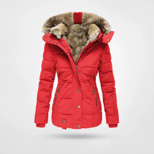 Cozy and windproof insulated jacket for women, perfect for cold weather adventures and daily wear.