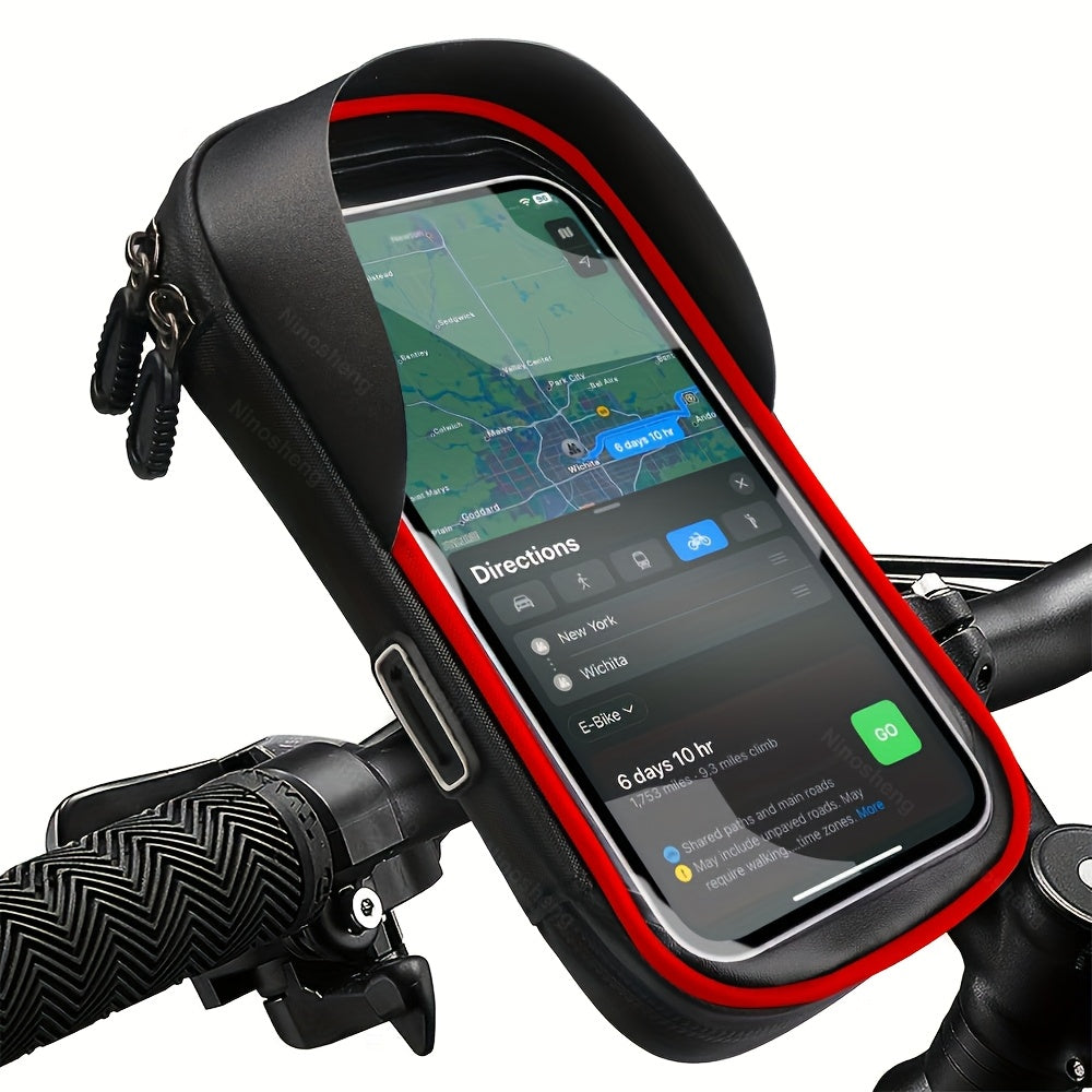 All-weather waterproof bike phone holder, 360° rotating handlebar mount for cycling & navigation.