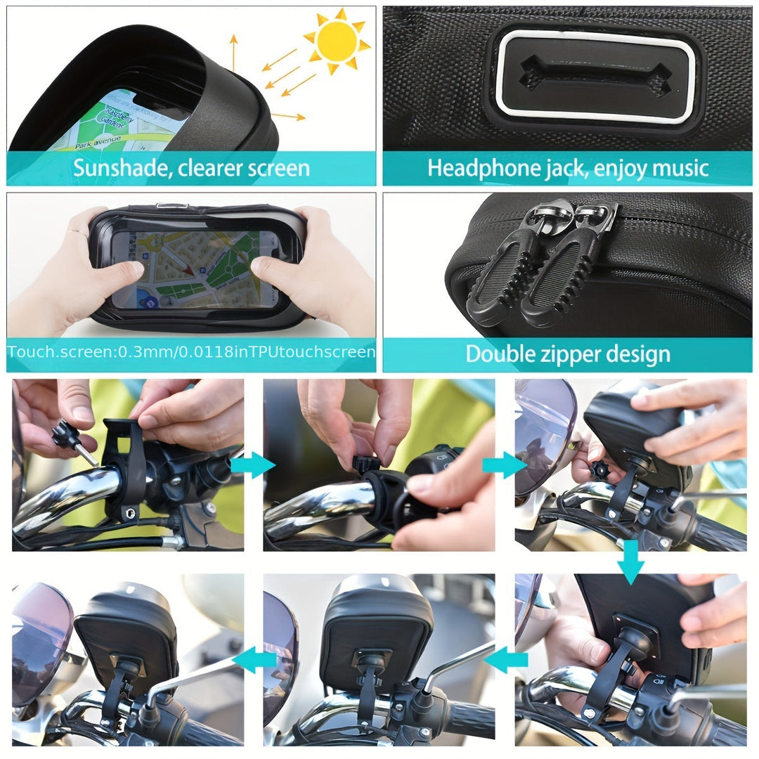 Secure waterproof phone holder for bike handlebars, offers 360-degree view for navigation.