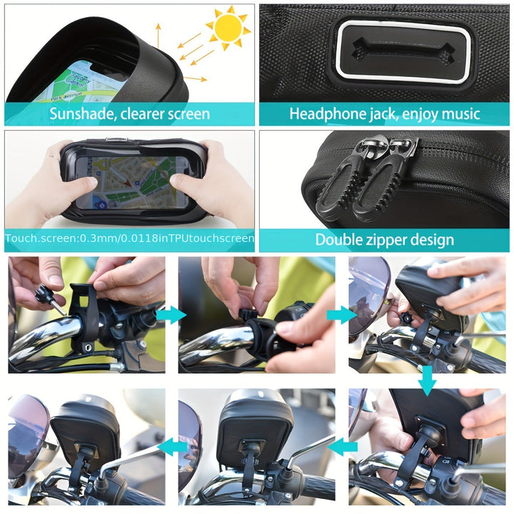 Secure waterproof phone holder for bike handlebars, offers 360-degree view for navigation.