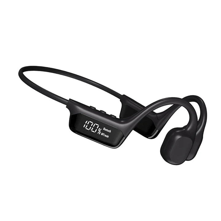 Waterproof bone conduction swimming headphones with 32GB MP3 player for underwater audio.