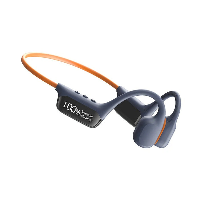 32GB MP3 player integrated into waterproof bone conduction headphones for active swimmers.