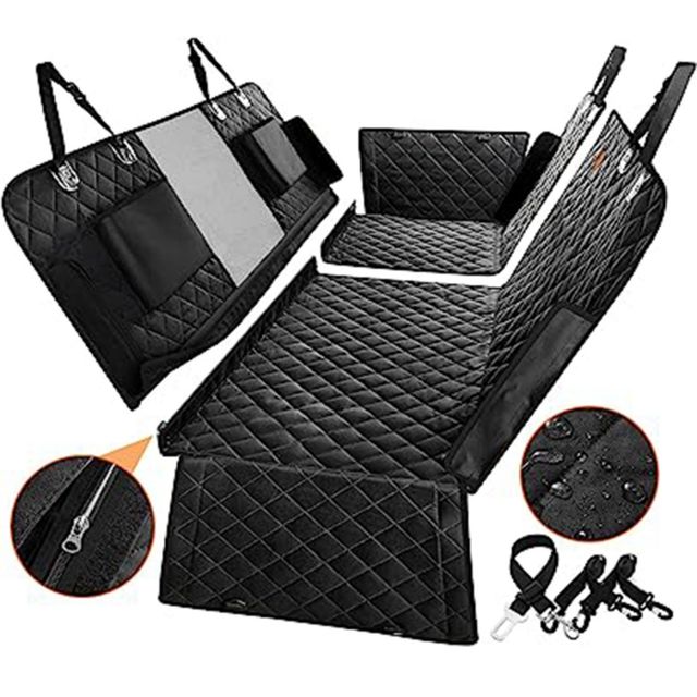 Waterproof dog car seat cover hammock protects your car's backseat during pet travel and adventures.
