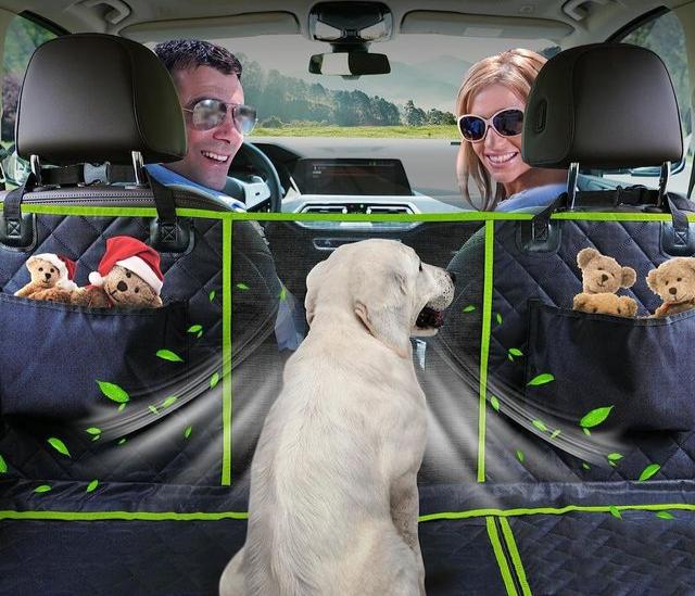 Easy-install waterproof dog car hammock. Provides full backseat protection for pets, keeping your car clean.