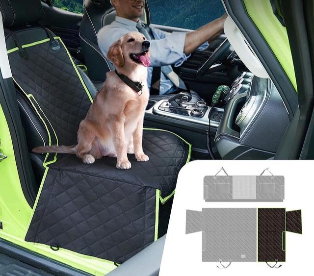 Premium waterproof dog car seat cover. Hammock style backseat protector for safe, comfortable pet travel.