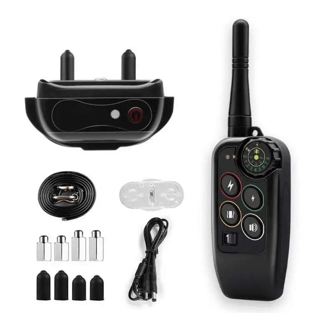 Solve dog behavior issues with this waterproof e-collar and remote, offering long-range training.