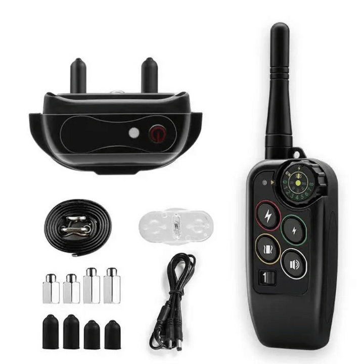 Solve dog behavior issues with this waterproof e-collar and remote, offering long-range training.