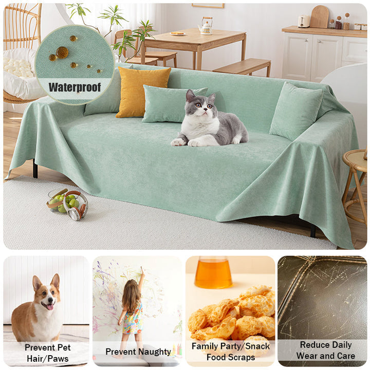 Machine washable chenille sofa cover. Waterproof, non-slip throw for easy care & elegant living room protection.