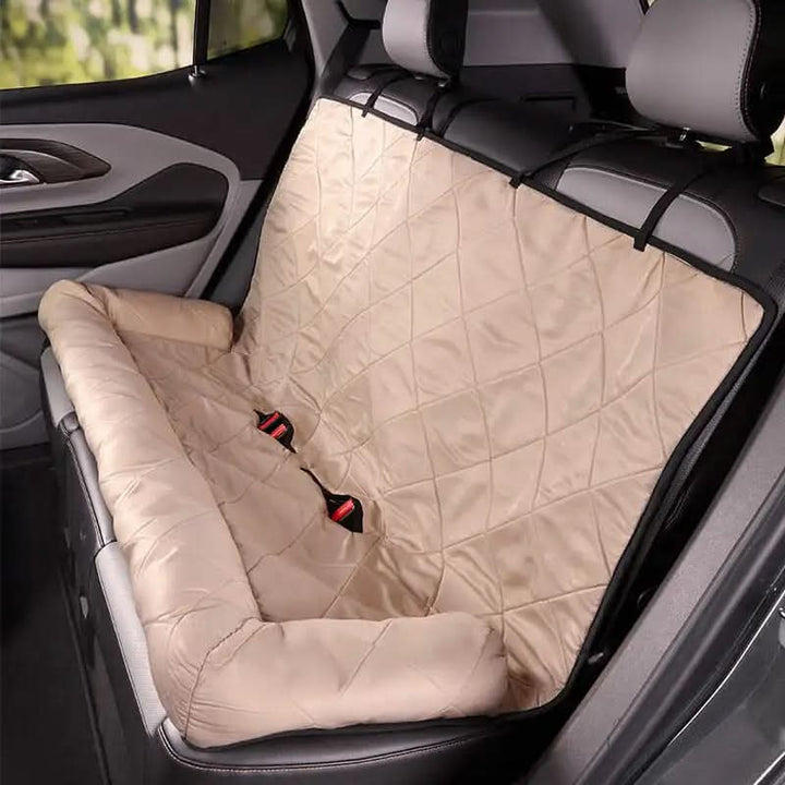 Durable waterproof dog car seat protector with quilted anti-slip design, perfect for pet travel & messy adventures.
