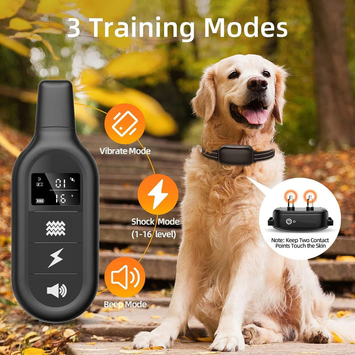 Ergonomic remote control for waterproof rechargeable dog training e-collar, enhancing obedience.