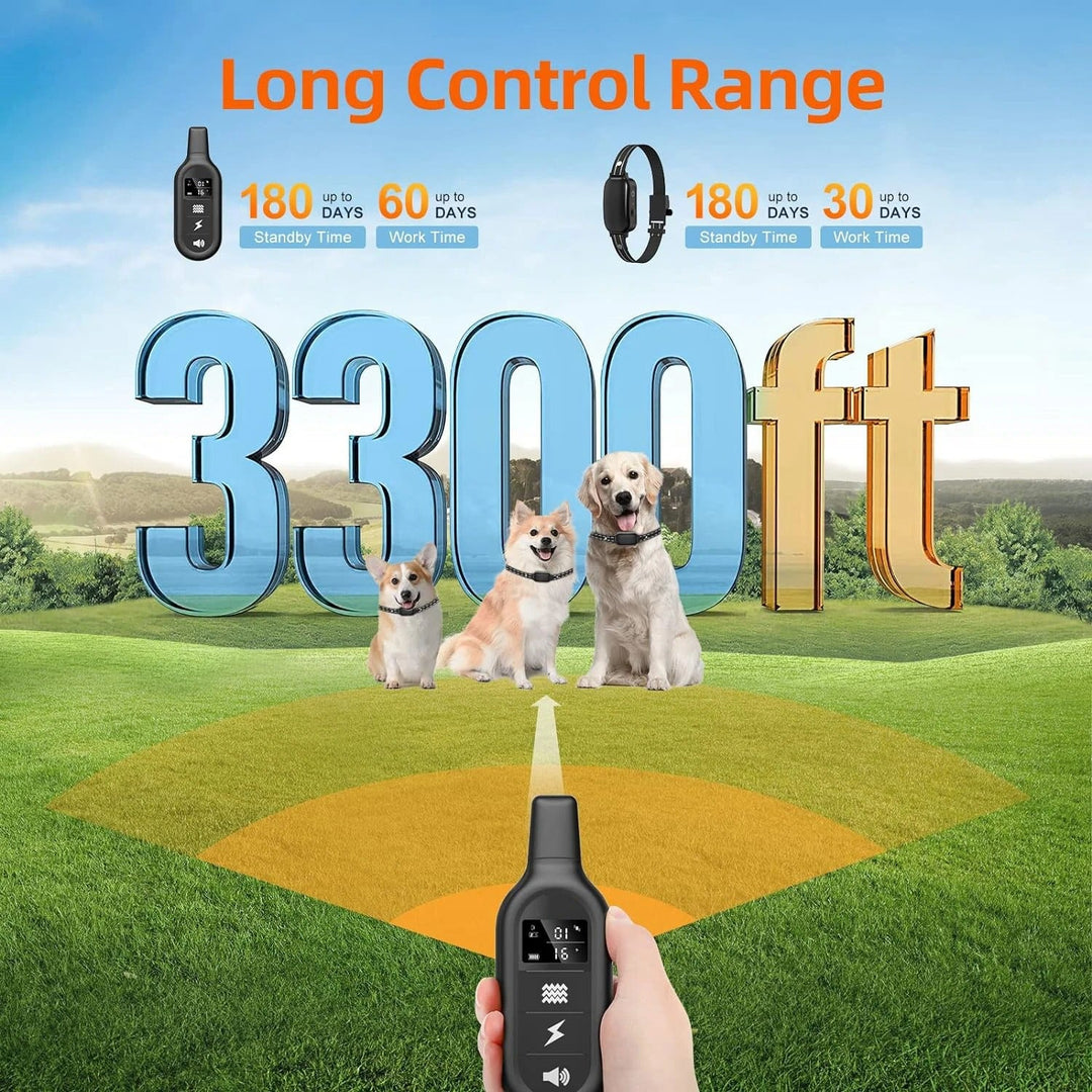 Rechargeable waterproof dog training e-collar shown charging; essential pet supply for obedience training.