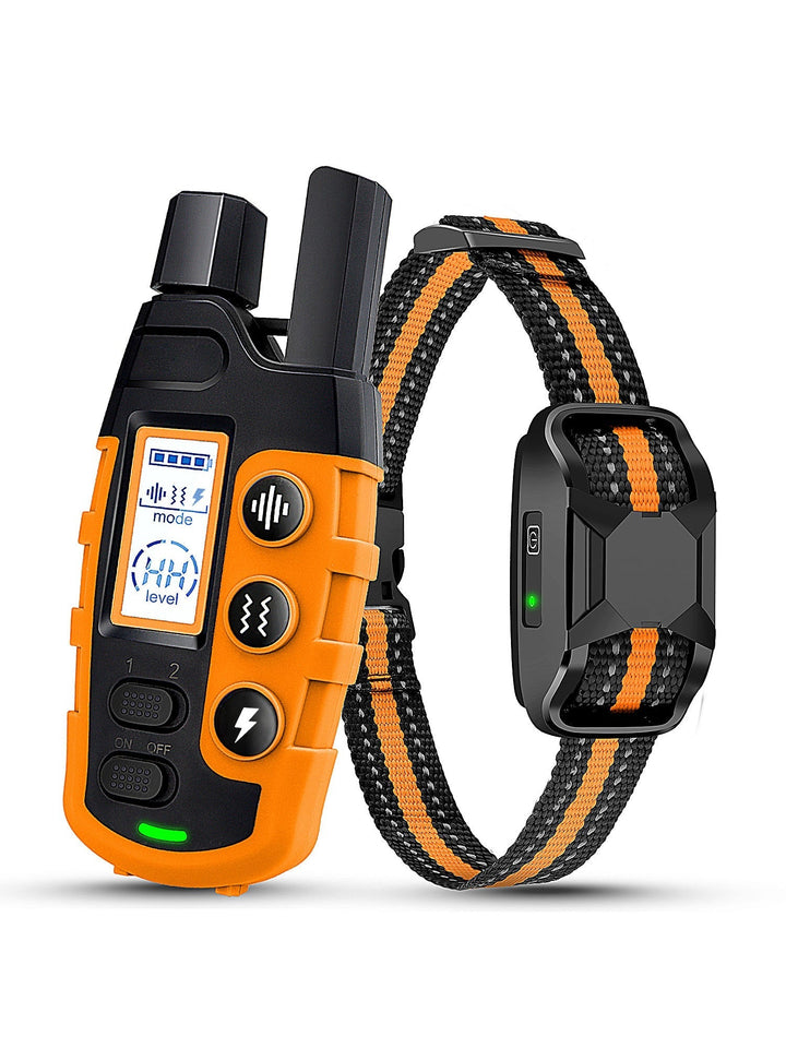 Remote dog training e-collar, waterproof and rechargeable, perfect for outdoor canine obedience training.