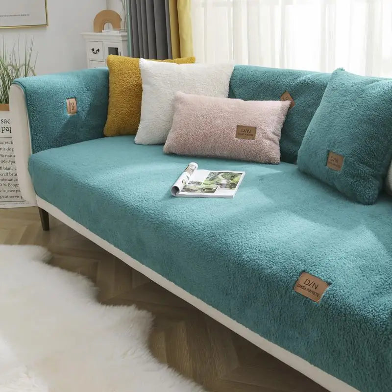 Cozy sherpa fleece furniture protector for living room decor, offering waterproof spill protection & ultimate comfort.
