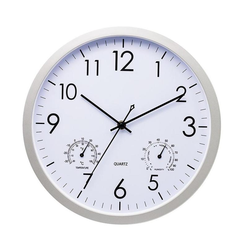 Weatherproof garden wall clock and temperature gauge. Vintage patio decor for outdoor living spaces.