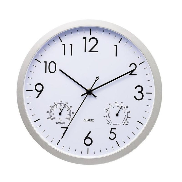 Weatherproof garden wall clock and temperature gauge. Vintage patio decor for outdoor living spaces.
