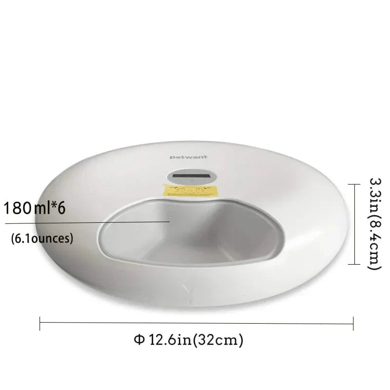 Automatic pet food dispenser, white, for timed and precise meals. Essential smart pet care for dogs & cats.